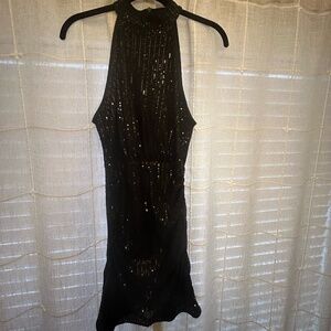 High-Neck Black Sequin Dress